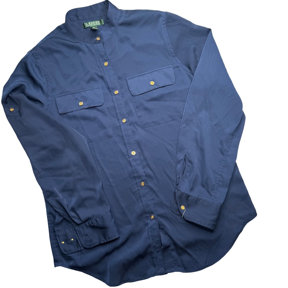 Lauren Ralph Lauren Blouse Navy Blue chic preppy button down minimalist Layering